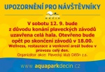 12.9.2020 PLAVECKÁ HALA UZAVŘENA, OTEVŘENO AŽ VEČER